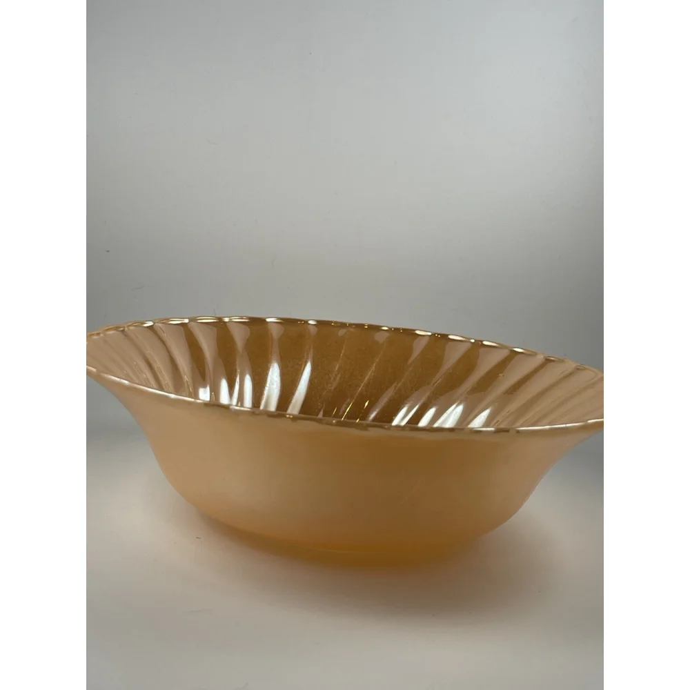 3 Vintage Anchor Hocking Fire King Peach Luster Swirl Vegetable Bowls 8.5” 3.75”
